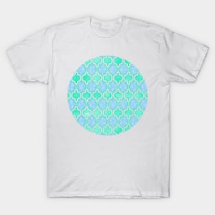 Moroccan Aqua Doodle pattern in mint green, blue & white T-Shirt